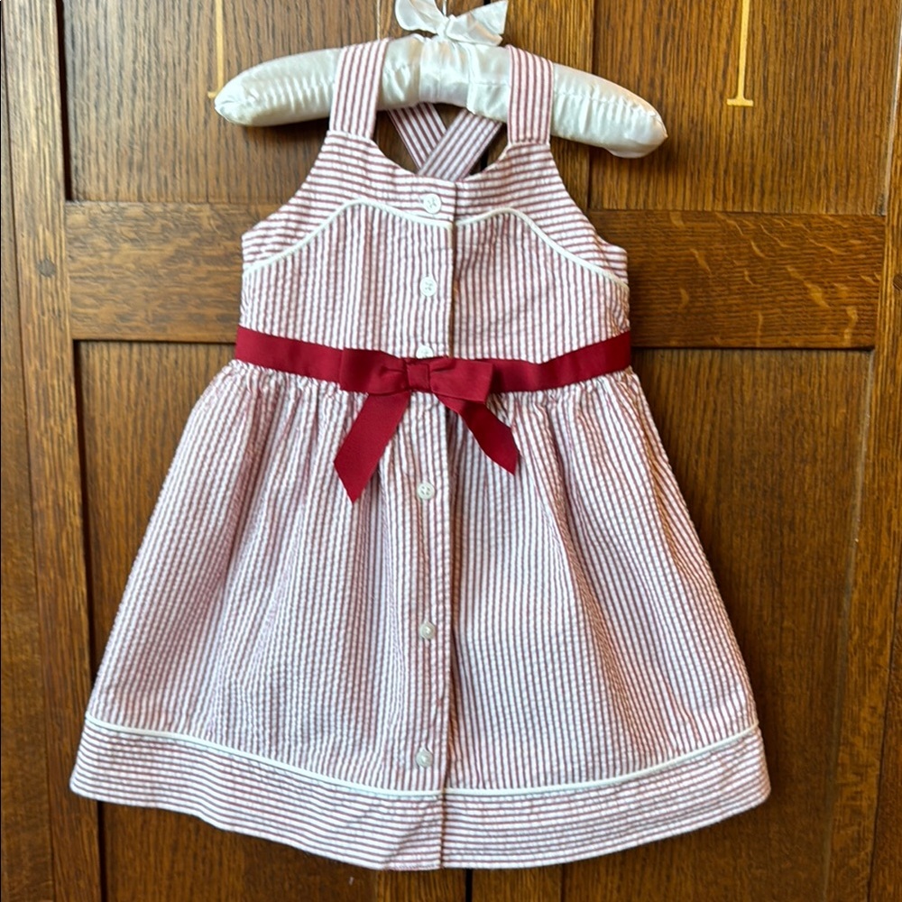 Jamie & Jack Red and White Seersucker Dress with bloomers. Size 12-18 months EUC